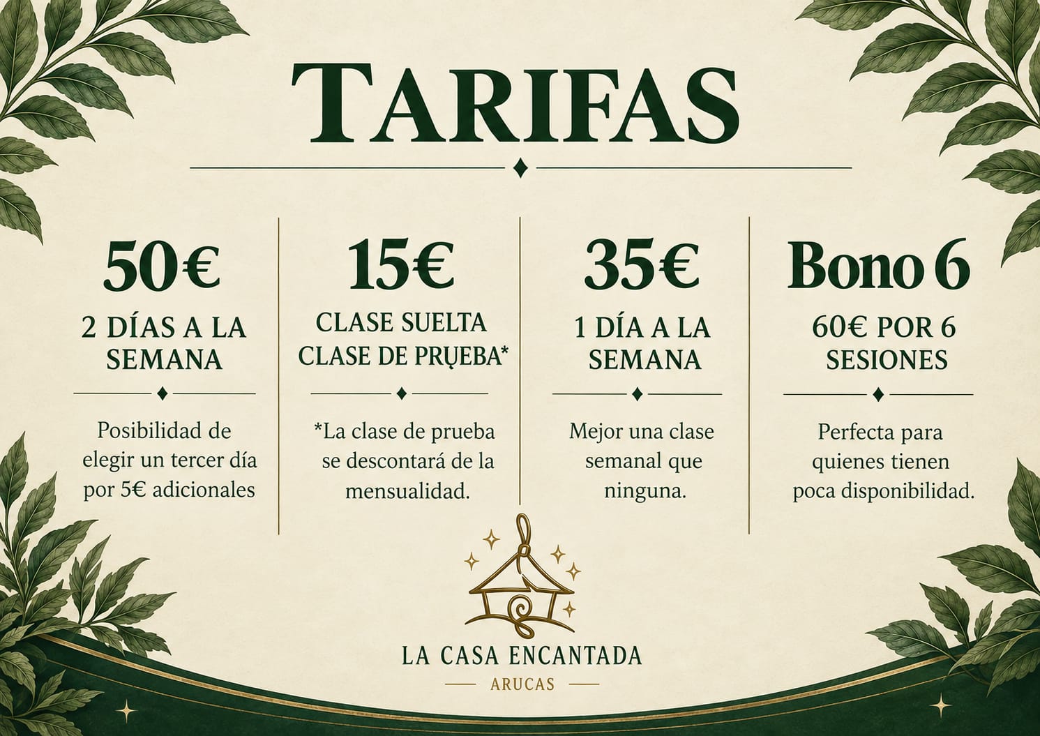 Tarifas de las clases de Yoga Integral de La Casa Encantada de Arucas